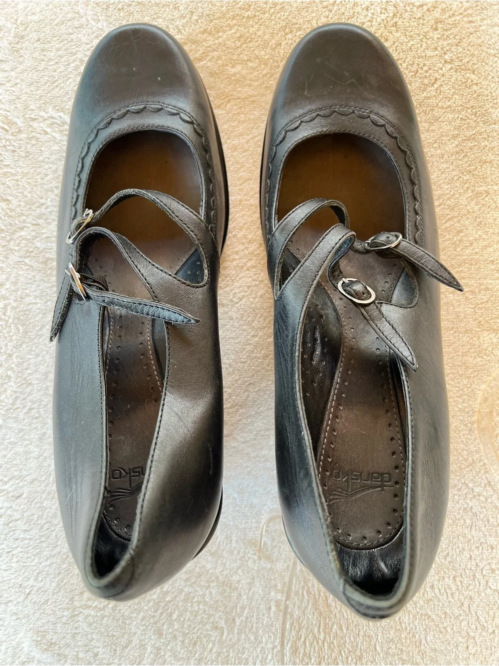 Dansko Babette Josie Black Leather Mary Jane Heels SZ 10.5 Double Strap Comfort
